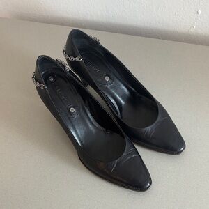 Sexy Vintage Celine Black Leather Heels with Chain Detail